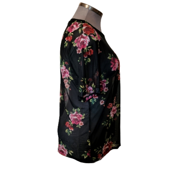 ROSES ☆ FLORAL PRINT ☆  BLACK MESH TEE ☆ 2x ☆ NWOT - Picture 4 of 9